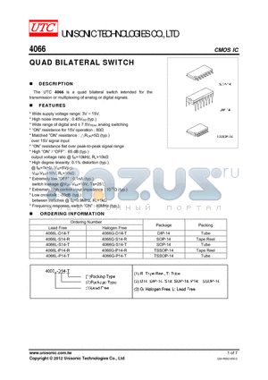 4066 datasheet - QUAD BILATERAL SWITCH