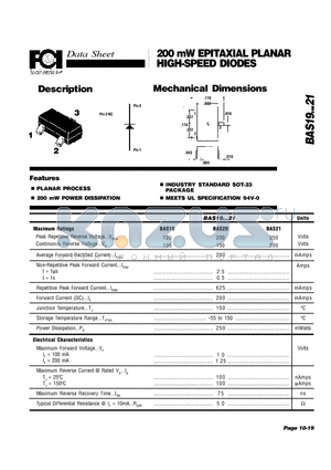 BAS19 datasheet - 200 mW EPITAXIAL PLANAR HIGH-SPEED DIODES