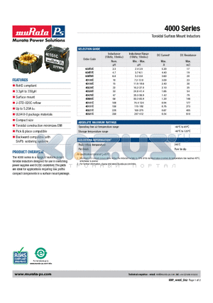 40680C datasheet - Toroidal Surface Mount Inductors