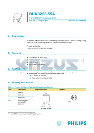 BUK9222-55A datasheet - TrenchMOS logic level