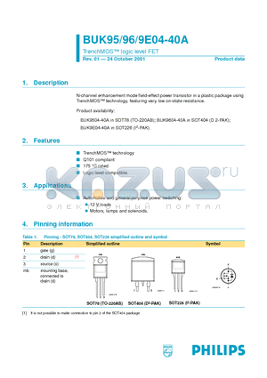 BUK9504-40A datasheet - TrenchMOS logic level FET