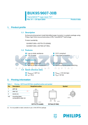 BUK9507-30B datasheet - TrenchMOS logic level FET