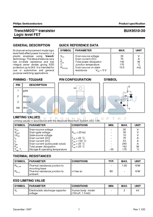 BUK9510-30 datasheet - TrenchMOS transistor Logic level FET