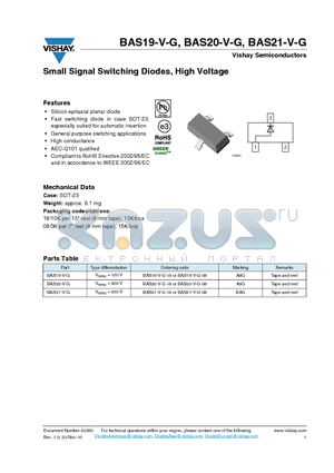 BAS19-V-G datasheet - Small Signal Switching Diodes, High Voltage