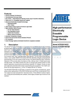 ATF22V10CQZ-20SI datasheet - High-performance Electrically Erasable Programmable Logic Device
