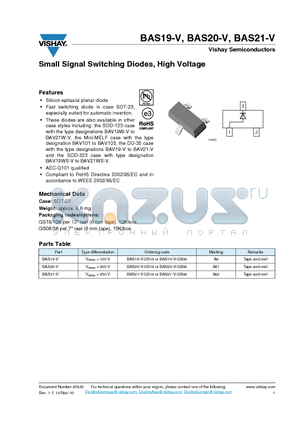 BAS19-V datasheet - Small Signal Switching Diodes, High Voltage