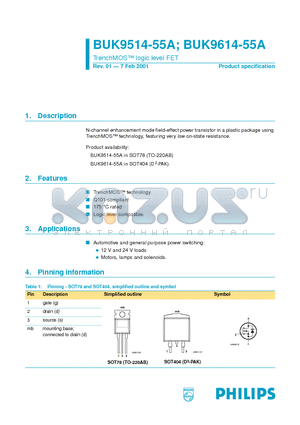 BUK9514-55A datasheet - TrenchMOS logic level FET