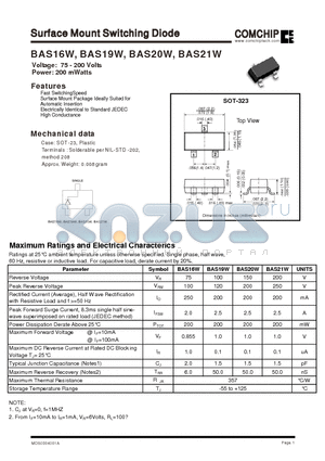 BAS19W datasheet - Surface Mount Switching Diode