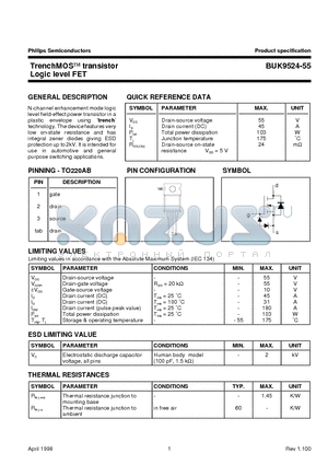 BUK9524-55 datasheet - TrenchMOS transistor Logic level FET