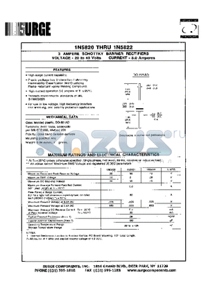 1N5821 datasheet - 3 AMPERE SCHOTTKY BARRIER RECTIFIERS VOLTAGE - 20 to 40 Volts CURRENT - 3.0 Ampere