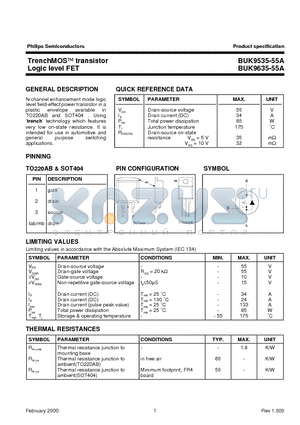 BUK9535-55A datasheet - TrenchMOS transistor standard level FET