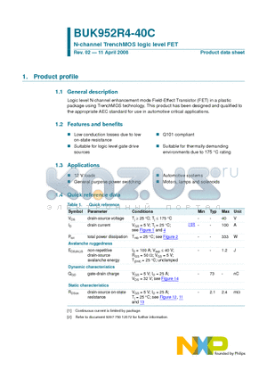 BUK952R4-40C datasheet - N-channel TrenchMOS logic level FET