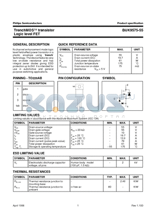 BUK9575-100A datasheet - TrenchMOS transistor Logic level FET