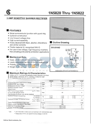 1N5821 datasheet - 3 AMP SCHOTTKY BARRIER RECTIFIER