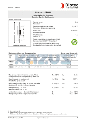 1N5821 datasheet - Schottky Barrier Rectifiers