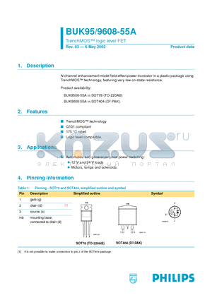 BUK9608-55A datasheet - TrenchMOS logic level FET