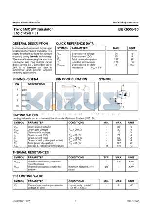 BUK9606-30 datasheet - TrenchMOS transistor Logic level FET