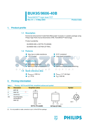 BUK9606-40B datasheet - TrenchMOS logic level FET