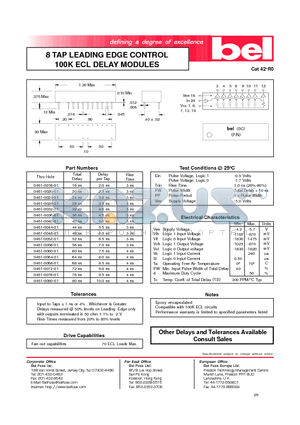 0461-0016-01 datasheet - 8 TAP LEADING EDGE CONTROL 100K ECL DELAY MODULES