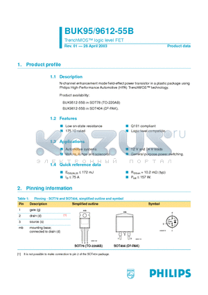 BUK9612-55B datasheet - TrenchMOS logic level FET