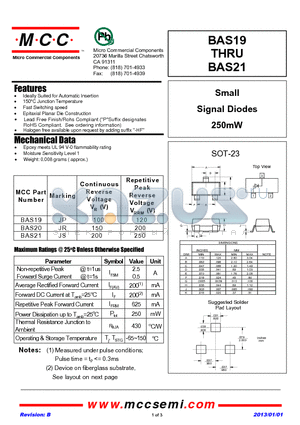 BAS19_13 datasheet - Small Signal Diodes 250mW