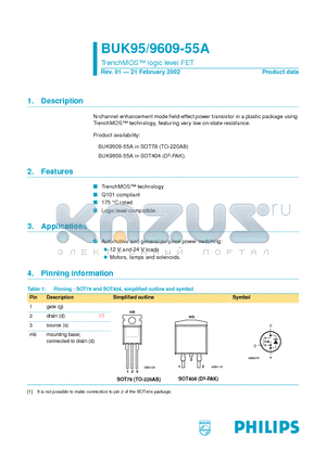 BUK9609-55A datasheet - TrenchMOS logic level FET