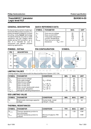 BUK9614-55 datasheet - TrenchMOS transistor Logic level FET