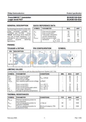 BUK96150-55A datasheet - TrenchMOS transistor standard level FET