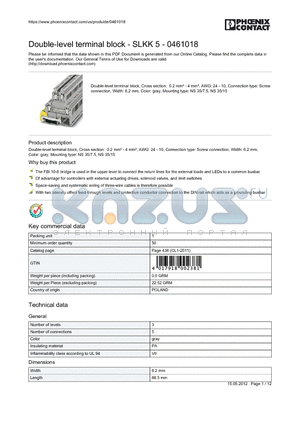 0461018 datasheet - Double-level terminal block, Cross section