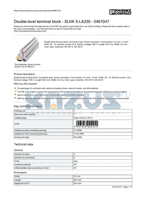 0461047 datasheet - Double-level terminal block, Connection type