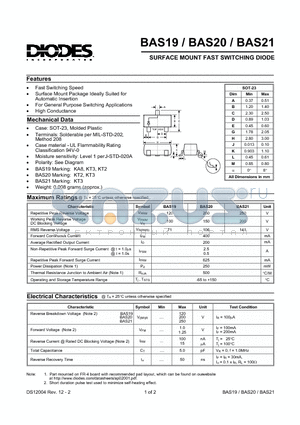 BAS20-7 datasheet - SURFACE MOUNT FAST SWITCHING DIODE