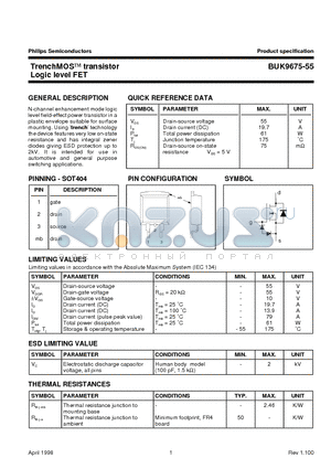 BUK9675-55 datasheet - TrenchMOS transistor Logic level FET
