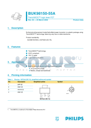 BUK98150-55A datasheet - TrenchMOS logic level FET