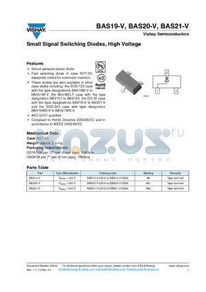 BAS20-V datasheet - Small Signal Switching Diodes, High Voltage