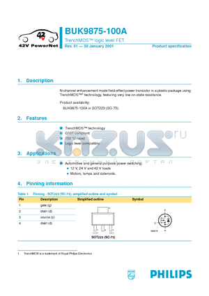 BUK9875-100A datasheet - TrenchMOS logic level FET