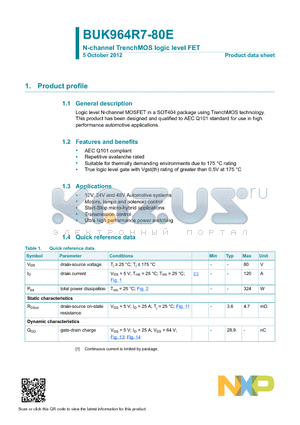 BUK964R7-80E datasheet - N-channel TrenchMOS logic level FET