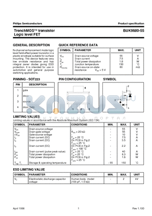 BUK9880-55 datasheet - TrenchMOS transistor Logic level FET