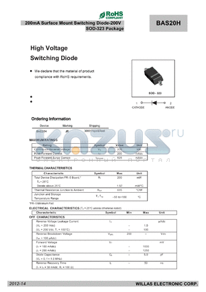 BAS20H datasheet - 200mA Surface Mount Switching Diode-200V