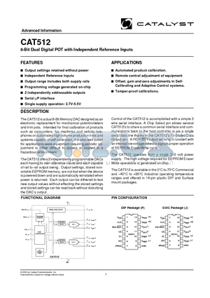 CAT512 datasheet - 8-Bit Dual Digital POT with Independent Reference Inputs