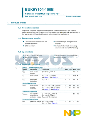 BUK9Y104-100B datasheet - N-channel TrenchMOS logic level FET