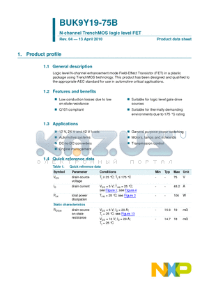 BUK9Y19-75B datasheet - N-channel TrenchMOS logic level FET