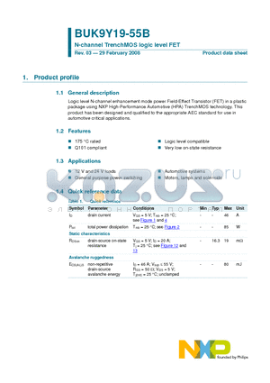 BUK9Y19-55B datasheet - N-channel TrenchMOS logic level FET
