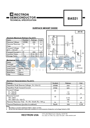 BAS21 datasheet - SURFACE MOUNT DIODE