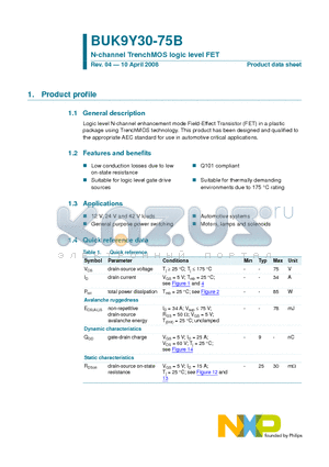 BUK9Y30-75B datasheet - N-channel TrenchMOS logic level FET