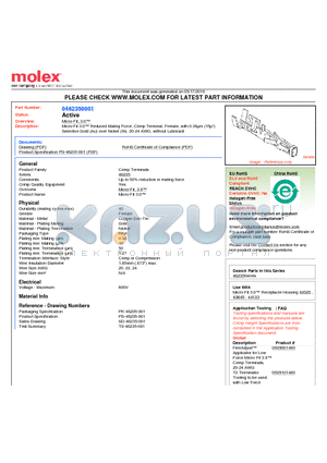 0462350001 datasheet - Micro-Fit 3.0 Reduced Mating Force, Crimp Terminal, Female, with 0.38um (15u