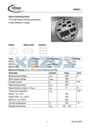 BAS21 datasheet - Silicon Switching Diode