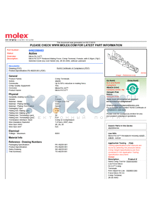 0462350003 datasheet - Micro-Fit 3.0 Reduced Mating Force, Crimp Terminal, Female, with 0.38lm (15l