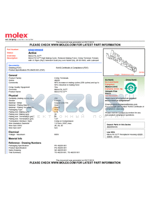 0462355004 datasheet - Micro-Fit 3.0 High Mating Cycle, Reduced Mating Force, Crimp Terminal