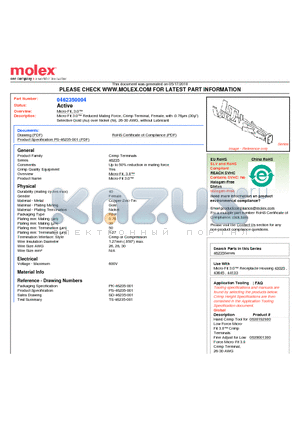 0462350004 datasheet - Micro-Fit 3.0 Reduced Mating Force, Crimp Terminal, Female, with .0.76um (30u
