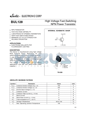 BUL128 datasheet - High Voltage Fast-Switching NPN Power Transistor